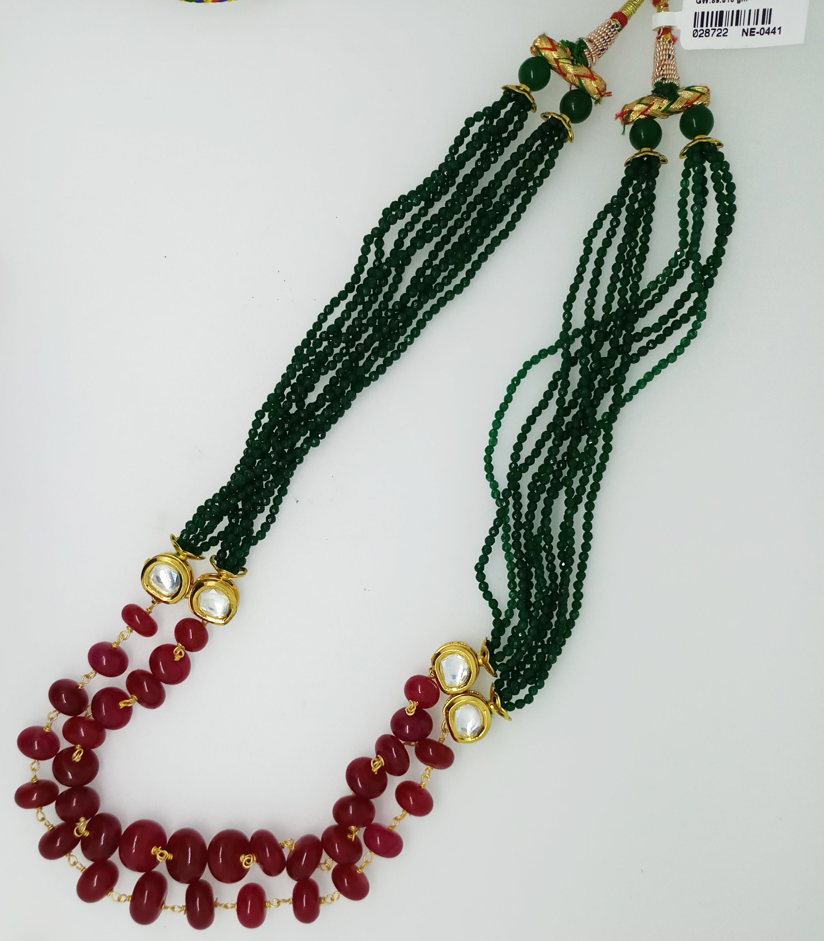 Traditional Kundan Meena With Fine Green And Red Stone Beaded Necklace