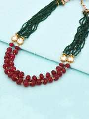 Traditional Kundan Meena With Fine Green And Red Stone Beaded Necklace