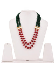 Traditional Kundan Meena With Fine Green And Red Stone Beaded Necklace