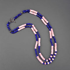 Classic Bi Stranded Pink Opal and Lapis Necklace