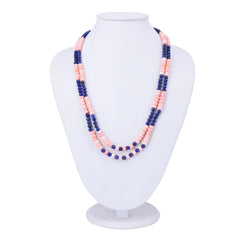 Classic Bi Stranded Pink Opal and Lapis Necklace