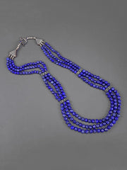 Contemporary Triple Stranded Lapis Oxidised Necklace