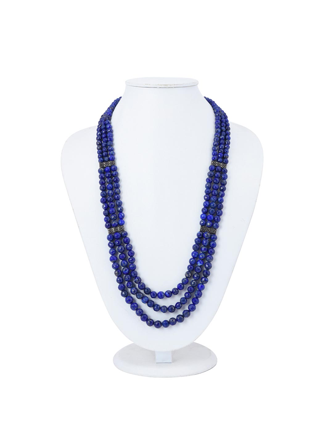 Contemporary Triple Stranded Lapis Oxidised Necklace