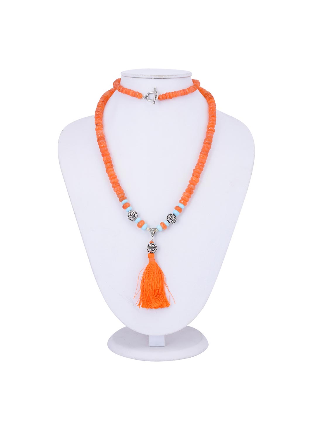 Contemporary Single Stranded Fire Opal Tassel Necklace