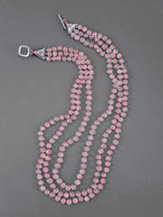 Classic Triple Stranded Rose Quartz Knotted Necklace