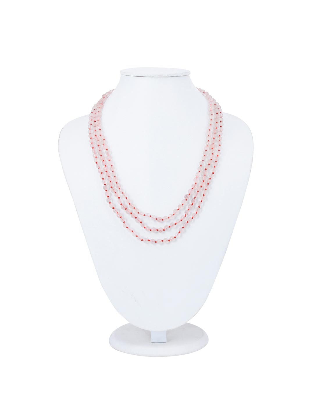 Classic Triple Stranded Rose Quartz Knotted Necklace