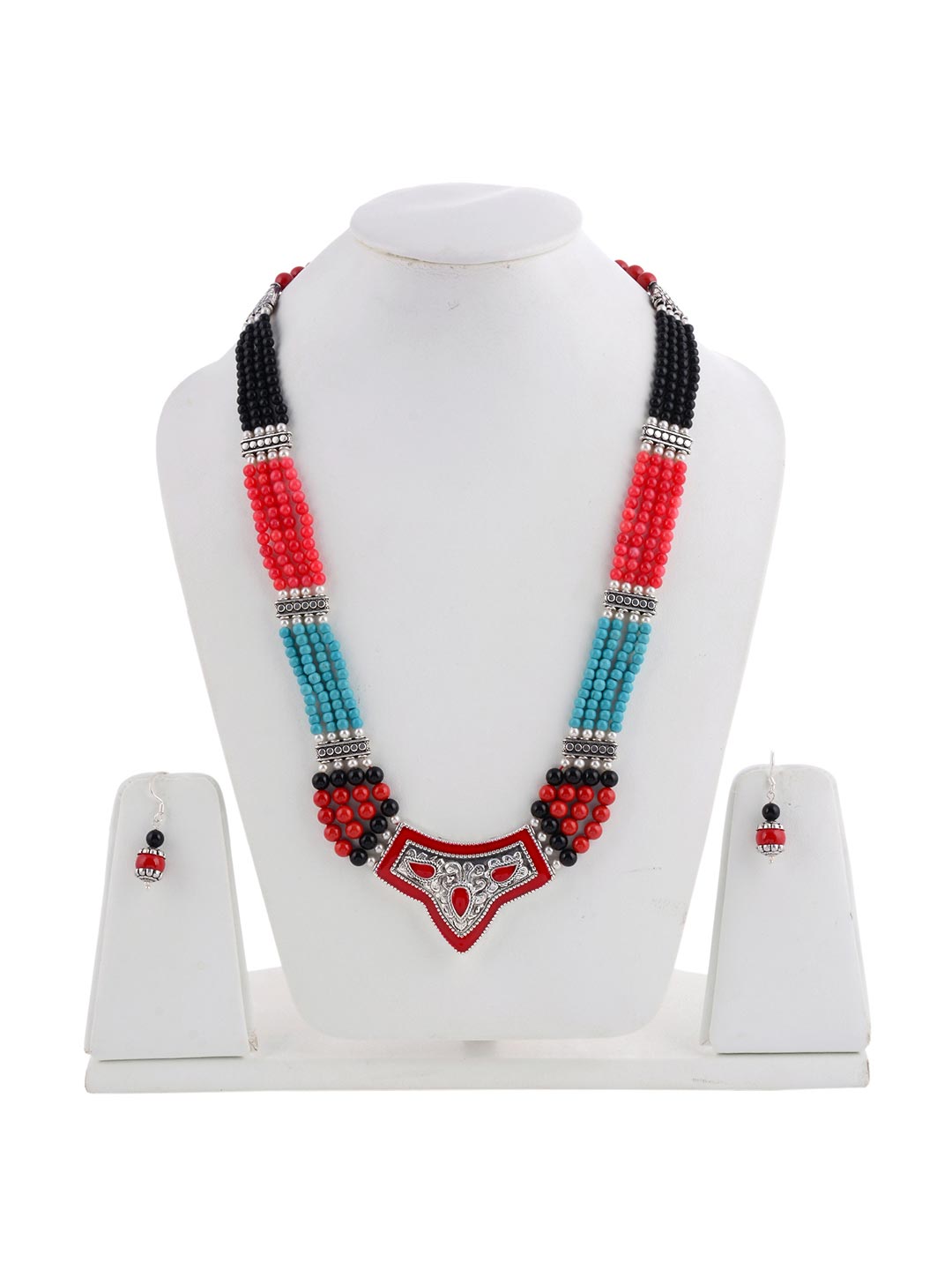 Beaded Old Silver Tribal Necklace Set