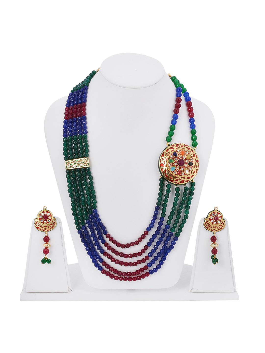 Traditional Side Pendant Kundan Meena Necklace Set