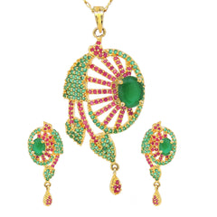 Floral Panna Manak Engagement and Wedding Pendant Set