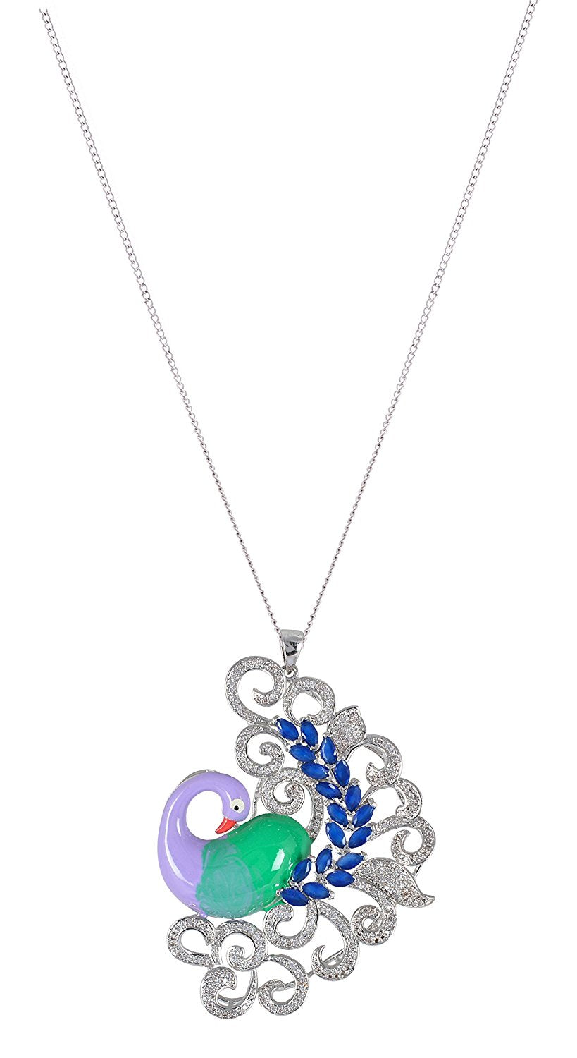 Peacock Enamelled International Diamonds Designer Pendant Set