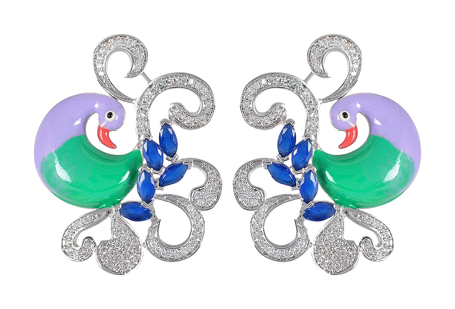 Peacock Enamelled International Diamonds Designer Pendant Set