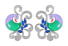 Peacock Enamelled International Diamonds Designer Pendant Set