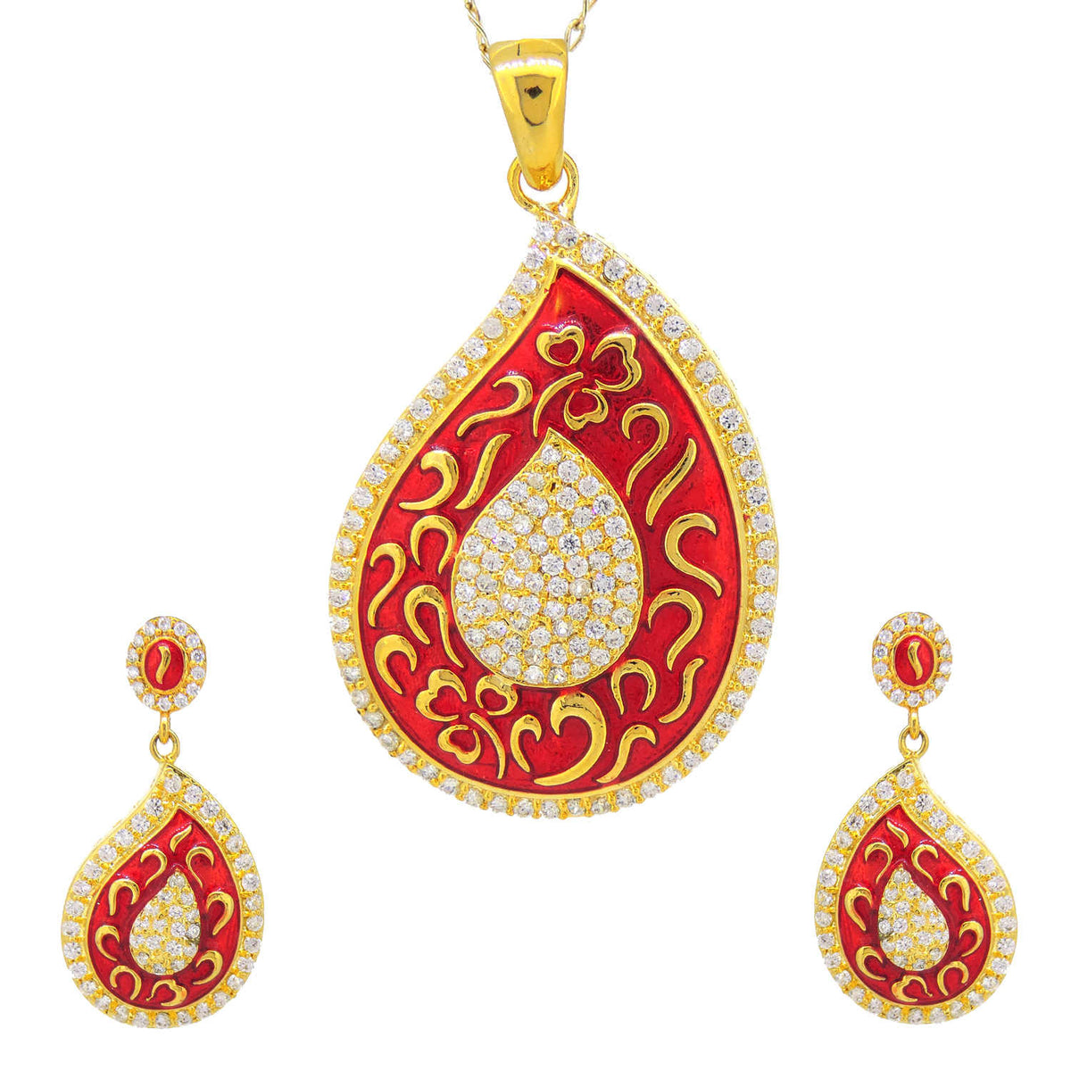 Traditional Enamelled Designer Pendant Set