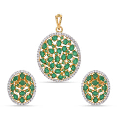 Cluster Green Stones Oval Designer Pendant Set