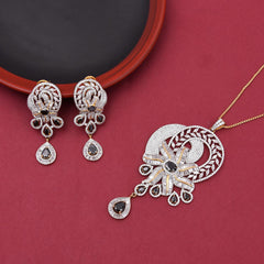 Floral White Gold Plated Designer Pendant Set