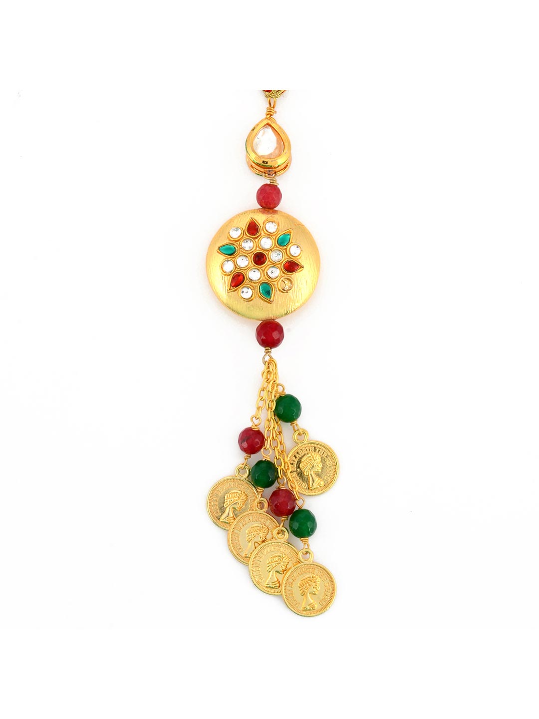 Beautiful Golden Bangle Rakhi With Chains And Coins For Women