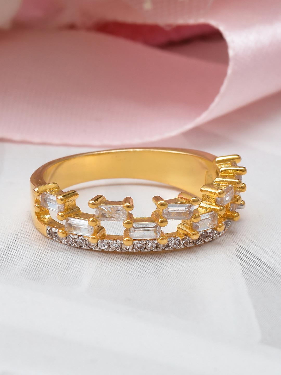 Baguettes Designer Two Tone Plated Ring