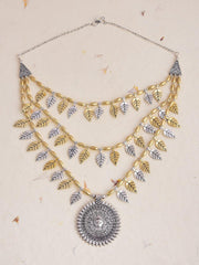 Old Silver Dual Tone Durga Layered Necklace