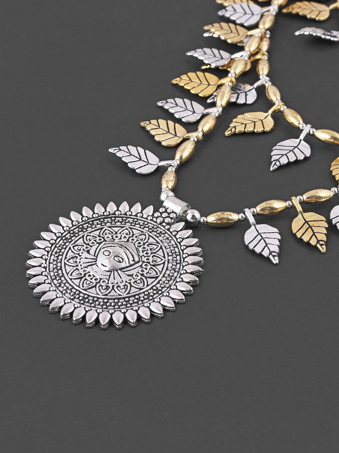 Old Silver Dual Tone Durga Layered Necklace