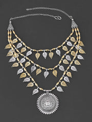 Old Silver Dual Tone Durga Layered Necklace