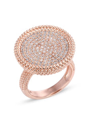 American Diamonds Pave Set Rose Gold Plated Designer Cocktail Ring