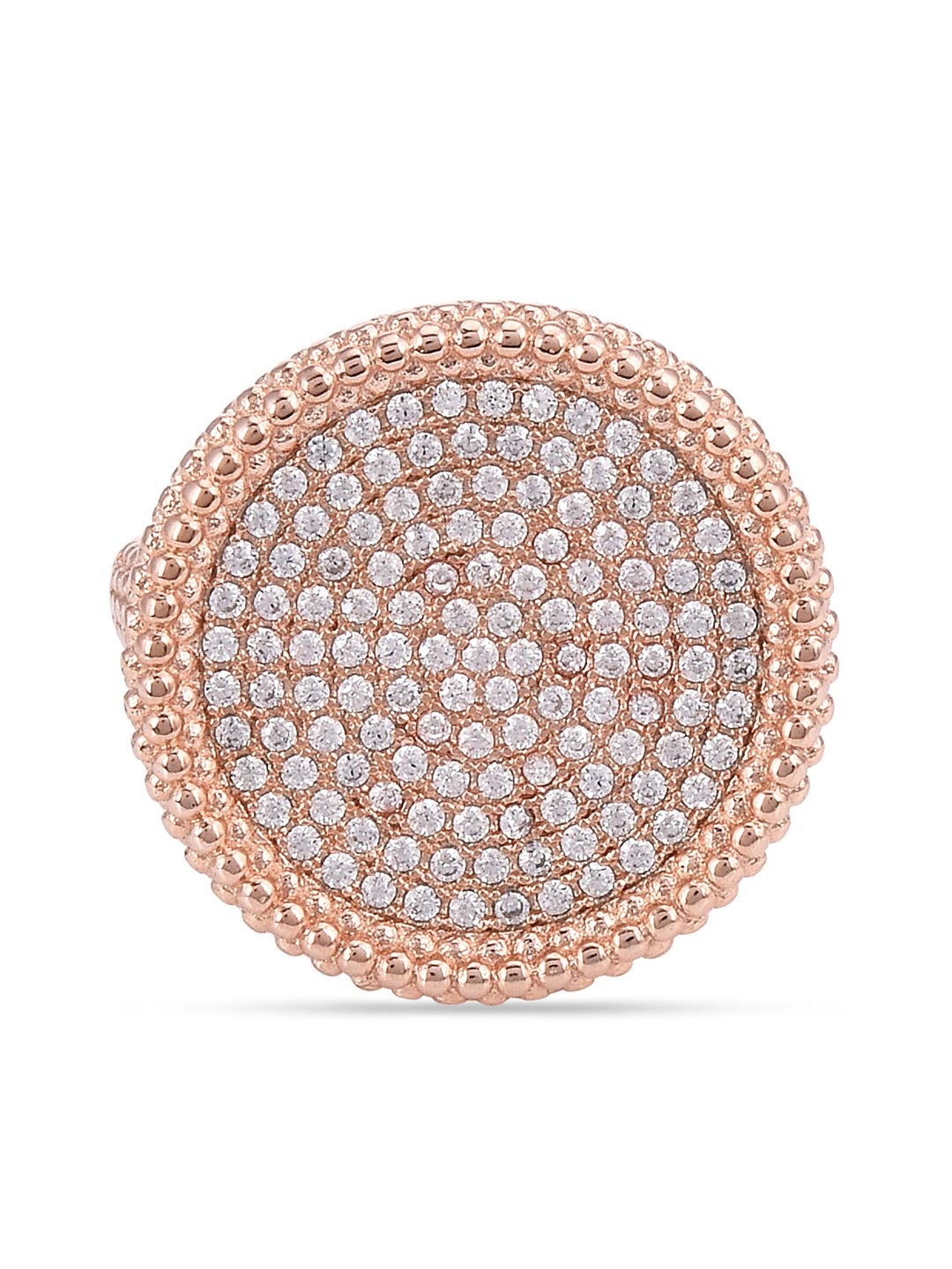 American Diamonds Pave Set Rose Gold Plated Designer Cocktail Ring