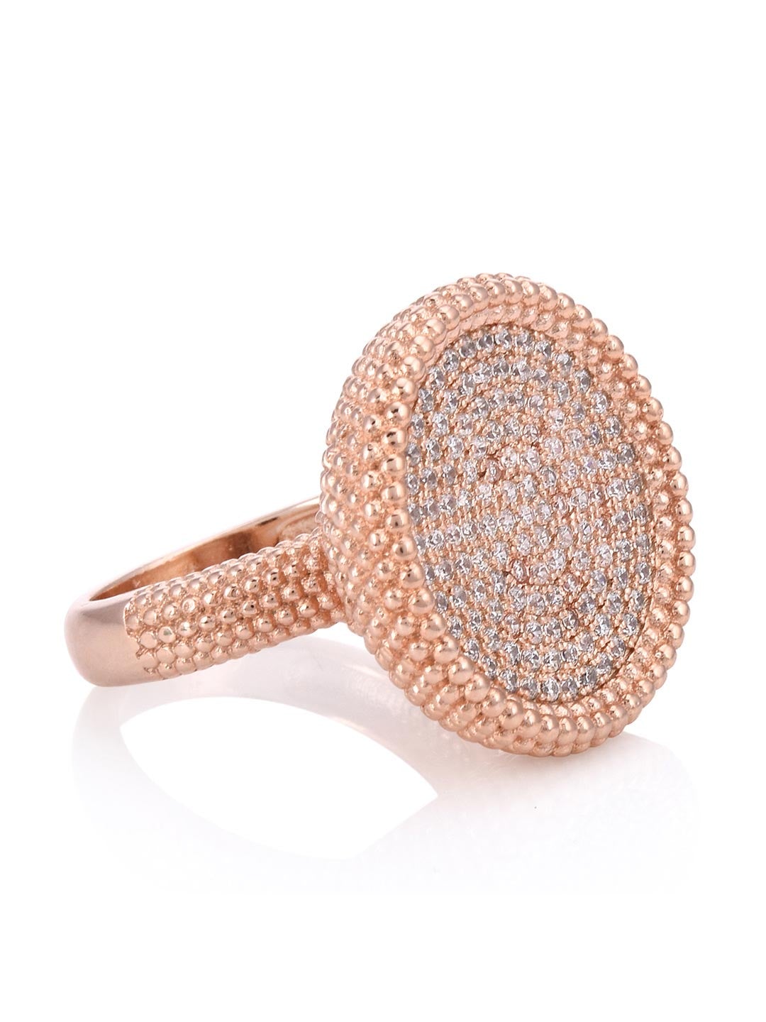 American Diamonds Pave Set Rose Gold Plated Designer Cocktail Ring