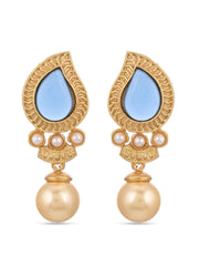 Leafy Designer Pearls and Colored Stones Dangle Drop Earring