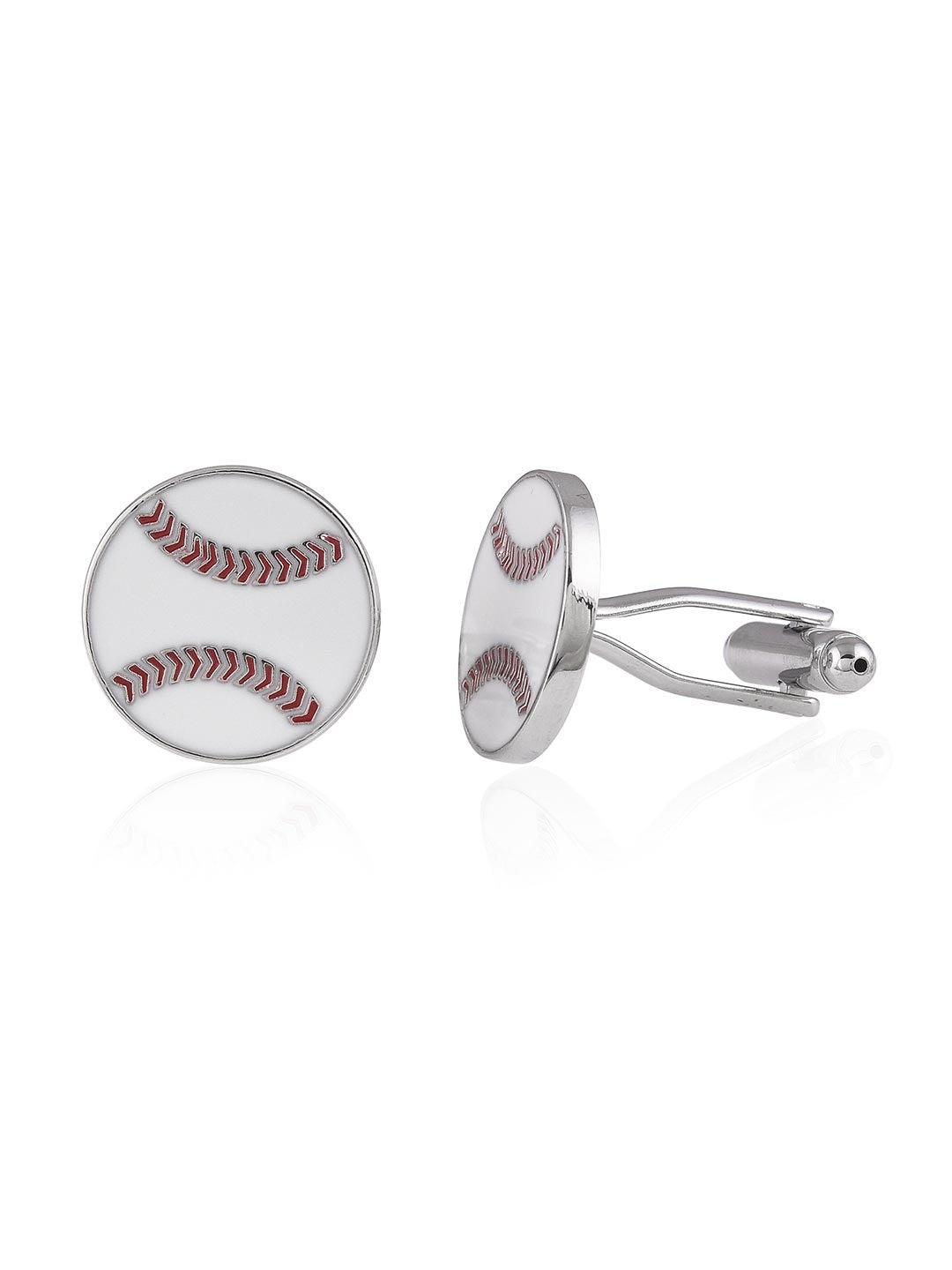 Base Ball Design Sports Stylish White Enameled Cufflink